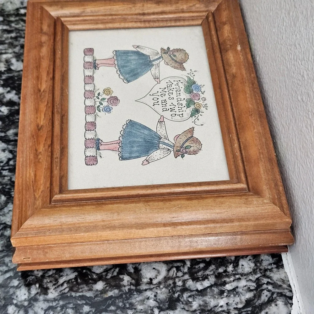 Vintage Mimi Wooden Framed Jewelry Box Friendship takes‎ Two Me & You
